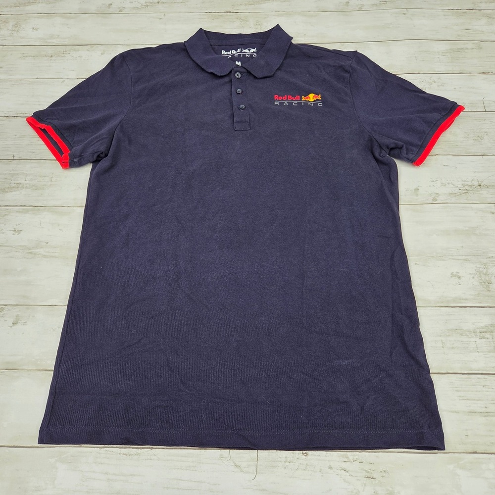 Red Bull Racing Logo Polo Shirt Short Sleeve Men M Navy Blue Embroidered F1
